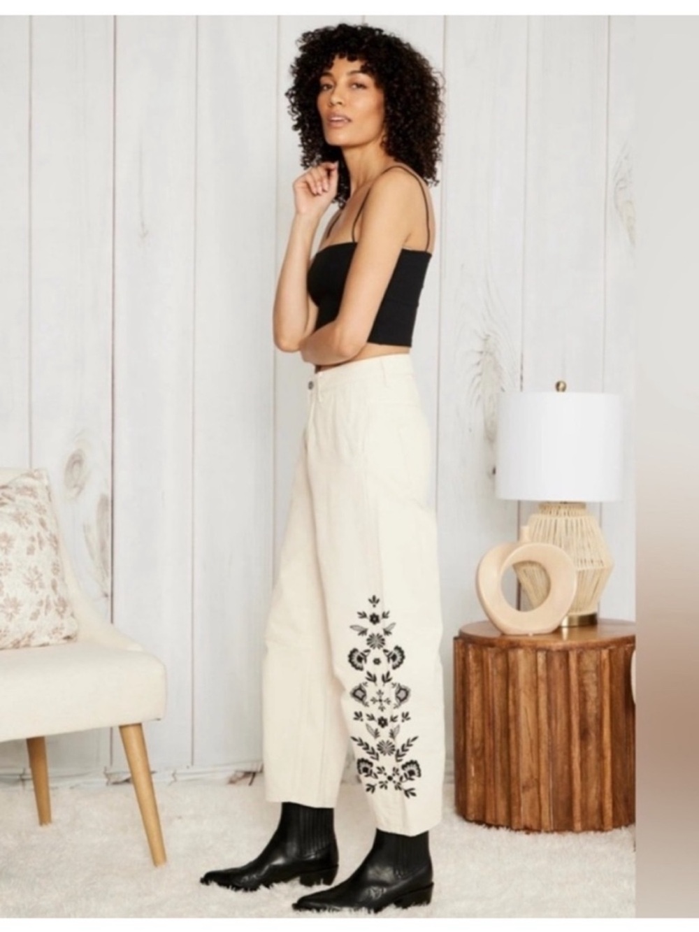 NWT Driftwood Barbara Nordic Floral Embroidered Barrel Leg Jeans Women's W31 L27